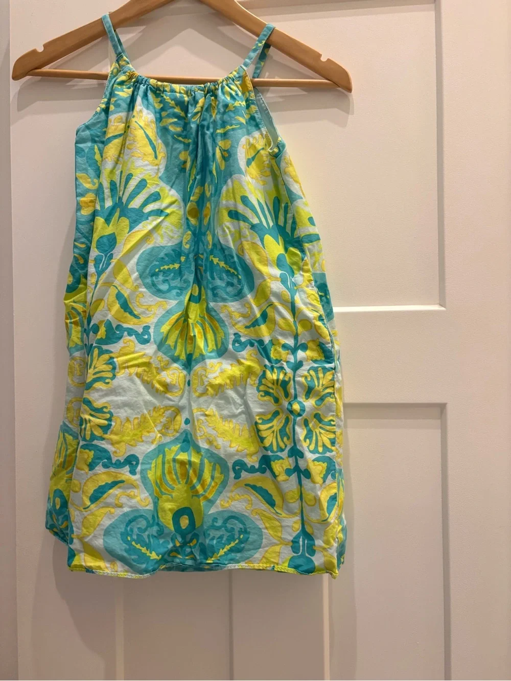Gap Kids Girls Spaghetti Strap A-Line Blue, Aqua and Yellow Sun Dress Size 8